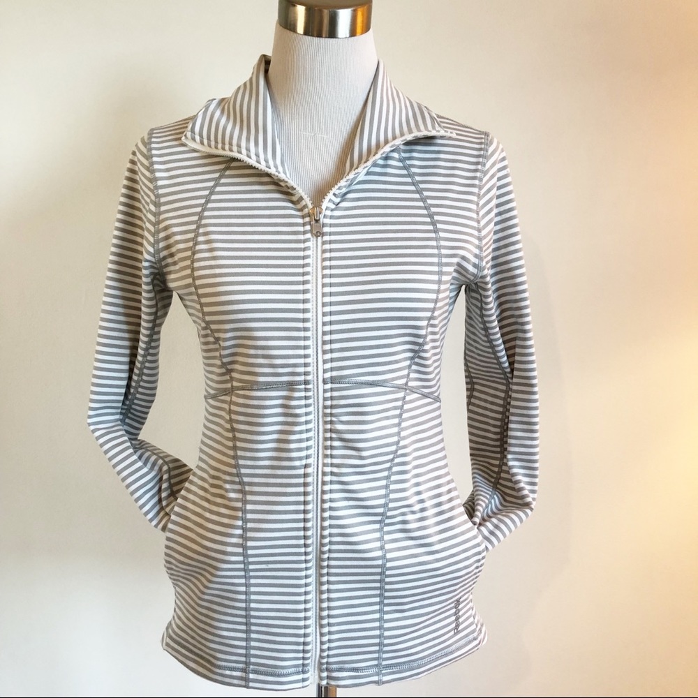 Reebok Grey White Striped Full Zip Athletic Jacket, size Large - Picture 5 of 16
